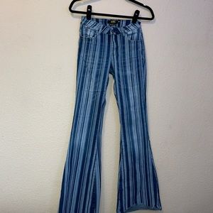 Mid Rise Striped Flare Jeans Bell Bottoms Western